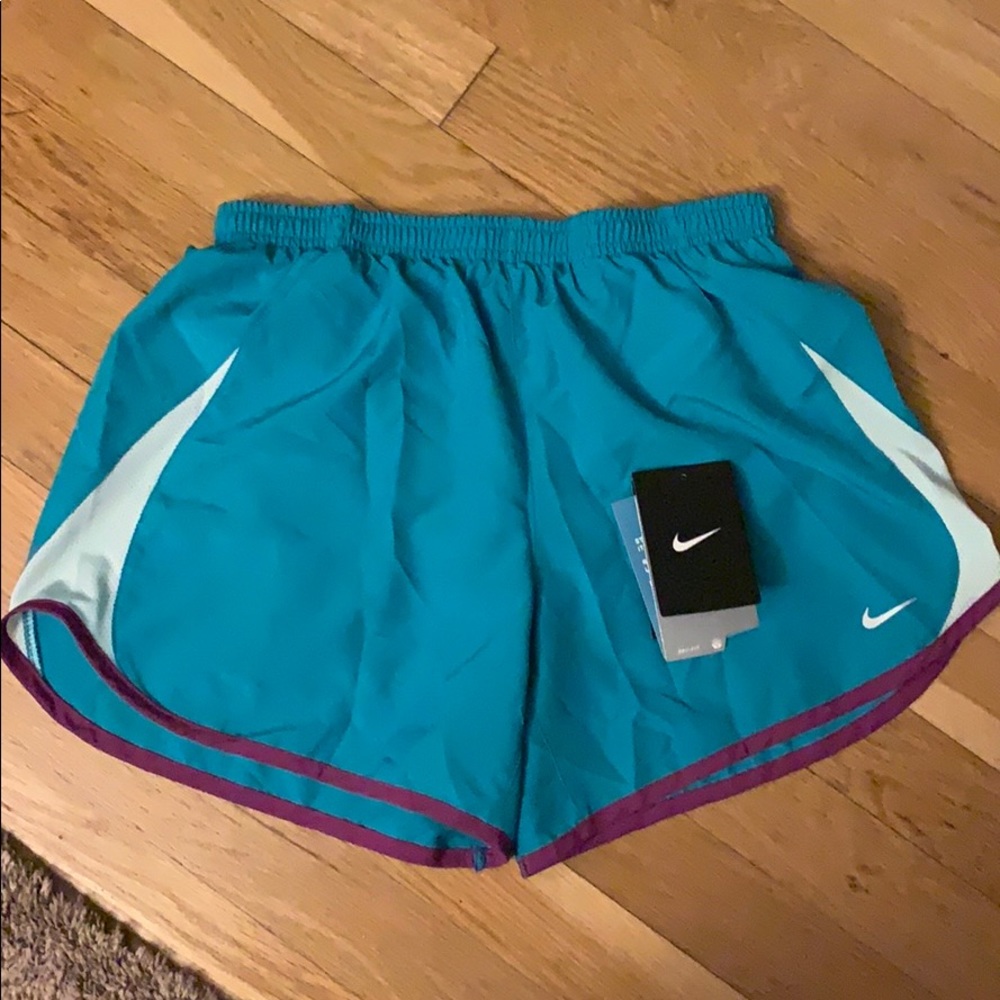 Pretty teal with purple accent Nike workout shorts